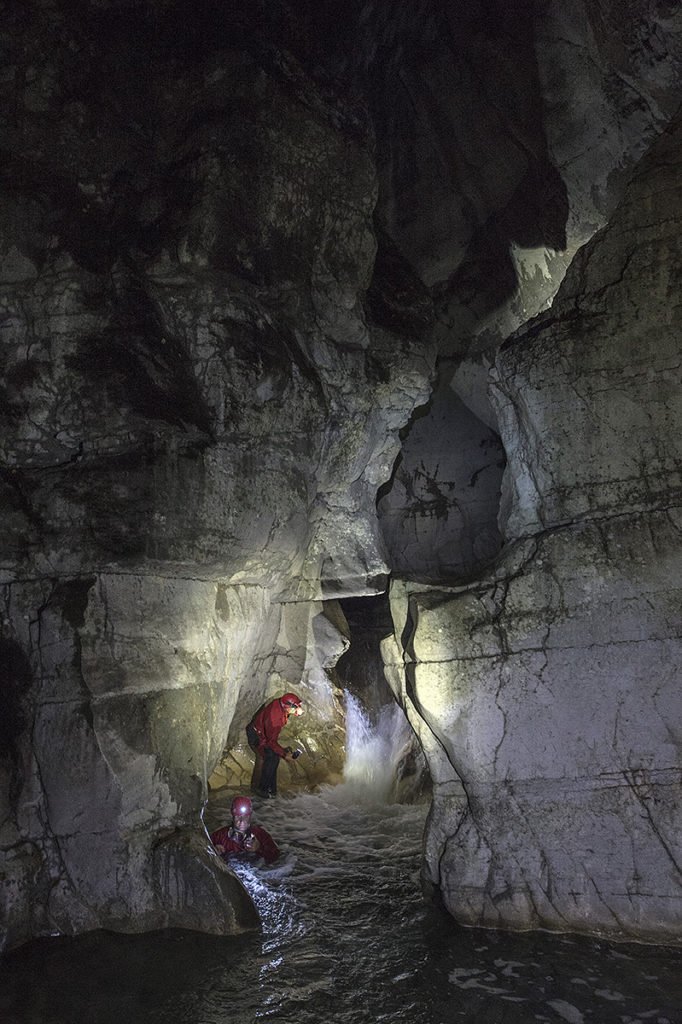 Okatse canyon pioneers Amiran Dzhamrishvili Valery Barbaqadze, Gigo Oniani. The whole scene is illuminated with 3 Scurions.